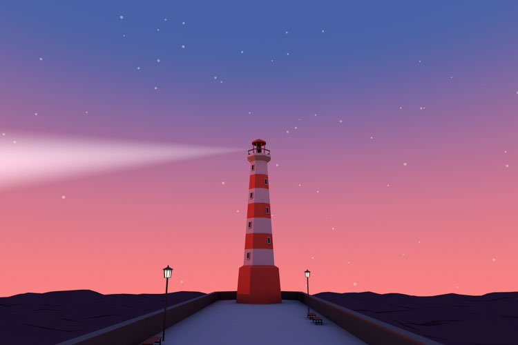 Low Poly lighthouse with purple sky